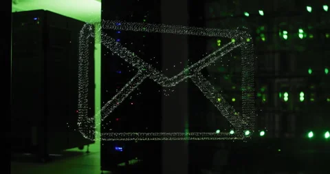 Animation of mail icon and digital data processing over computer servers Stock Footage 308271812