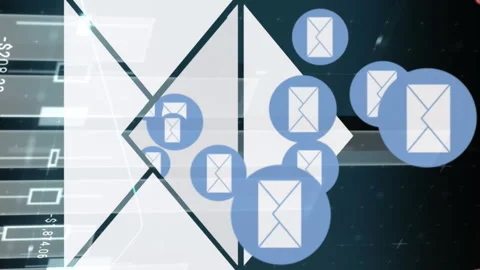 Animation of mail icons with statistics and financial data processing Stock Footage 314120734
