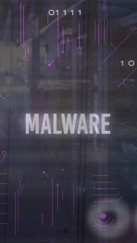 Animation of malware, binary codes, computer language, binary codes over server Stock Footage 320160637