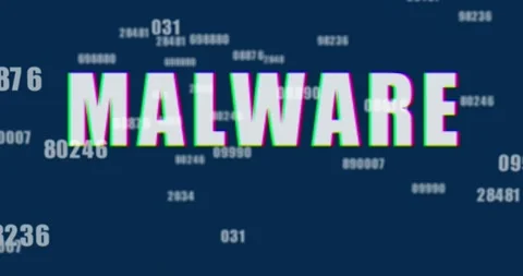 Animation of malware text and numbers processing over blue background Stock Footage 326412392