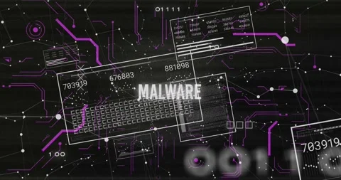 Animation of malware text, binary codes, loading bars, changing numbers on Stock Footage 329289324