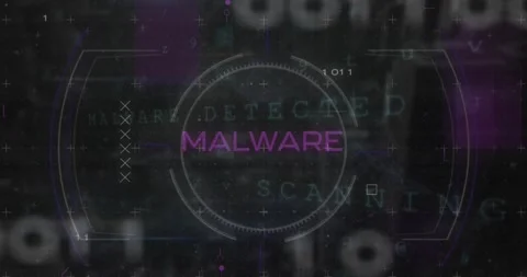 Animation of malware text in circle with binary codes, circuit board texture 動画素材 327201904