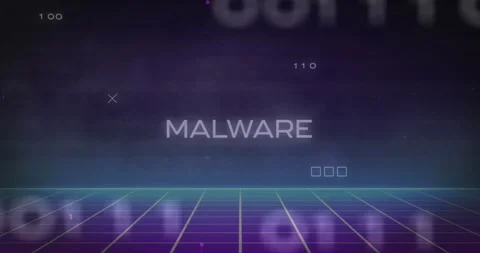 Animation of malware text with computer circuit board and data processing on Stock Footage 327642054