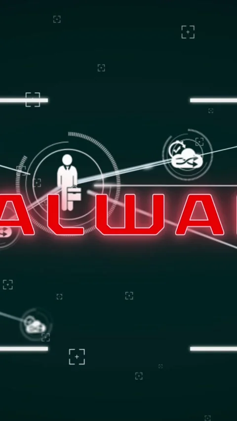 Animation of malware text with connected settings and business person icons Stock Footage 342010700