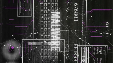 Animation of malware text, loading bars, changing numbers against connected dots Stock Footage 313088942