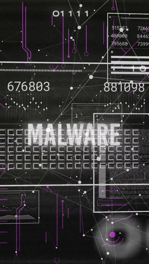 Animation of malware text, loading bars, changing numbers against connected dots Stock Footage 319974855