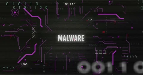 Animation of malware text over binary codes and computer language against black 動画素材 242067695