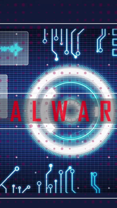 Animation of malware text, scope scanning and data processing Stock Footage 343867918
