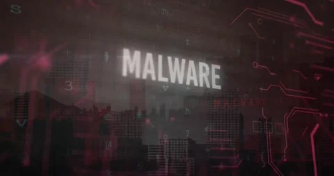 Animation of malware texts, numbers, alphabets, symbol, circuit board pattern Stock Footage 327524158