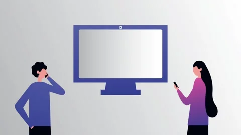 Animation of man and woman using smartphones with large computer screen bac.. Vídeos de archivo 338318706