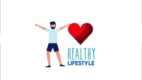 Animation of a man exercising and interacting with healthy lifestyle symbol.. 動画素材 338994884