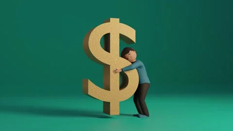 Animation of man hugging dollar sign that goes up in smoke, 4K Stock Footage 221299341