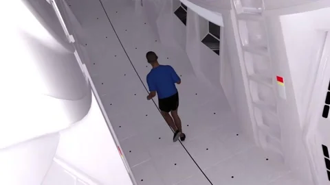 Animation Of Man Jogging In Round Circular Rotating Space Station Stock Footage 165786515