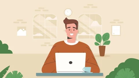 Animation of a Man with laptop Stock Footage 303881284