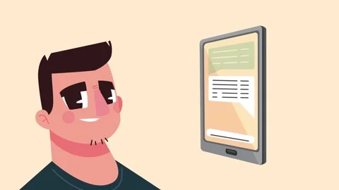 Animation of a man looking at mobile phone screen with popping up chat bubb.. Video stock 339062857