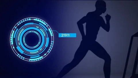 Animation of man running with scope scanning and data processing Stock Footage 155644762