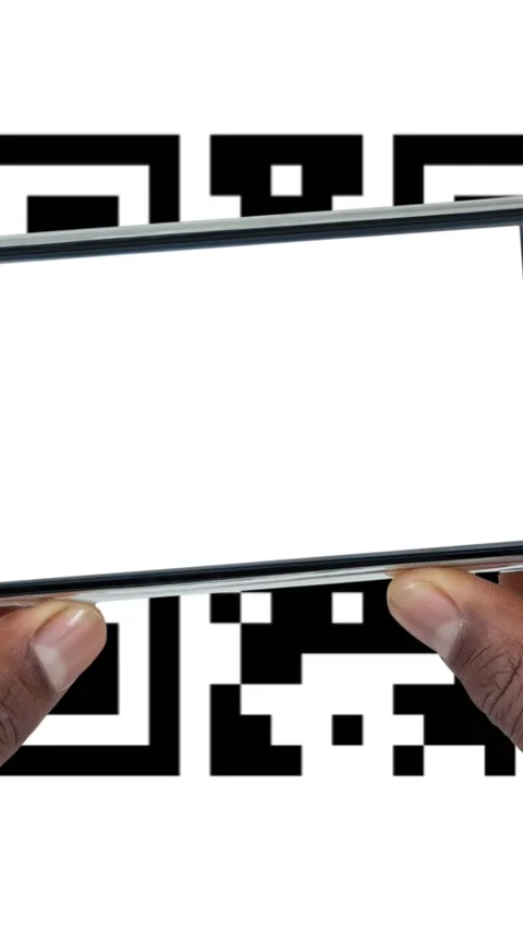 Animation of man scanning qr code with smartphone on white background Stock Footage 319069139