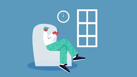 Animation of a man sitting in an armchair while using his mobile phone insi.. Stock Footage 339111924