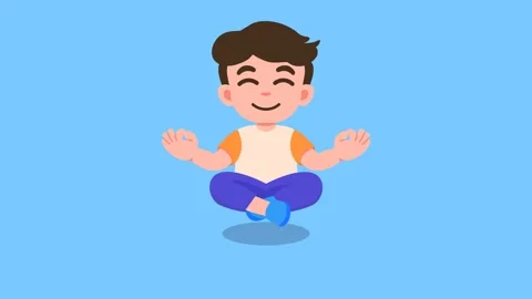 Animation of a man sitting in meditation pose with calm facial expression. .. Stock Footage 313912670