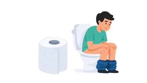Animation of man sitting on toilet with constipation Stock Footage 340879087