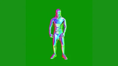 Animation man is standing front green screen middle animated chromakey Stock Footage 314064729