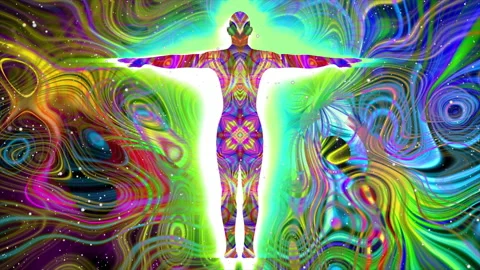 Animation of Man stretching hands on abstract background Stock Footage 176981623