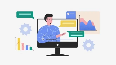 Animation of man talking from computer screen Stock Footage 240091705