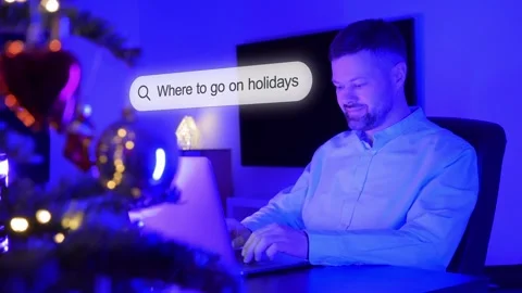 Animation of the man typing Where to go on holidays text into the search window Stock Footage 261761607