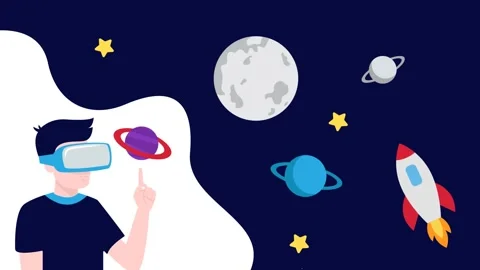 Animation Man Use Virtual Realty See Outer Space Video stock 303393404
