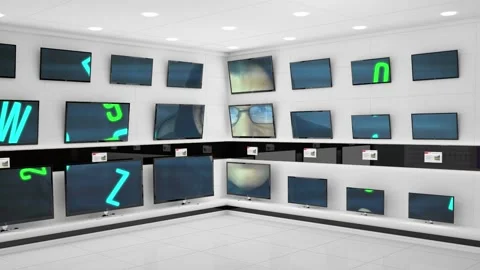 Animation of man using computer and data processing across multiple flat screen Stock Footage 159150610