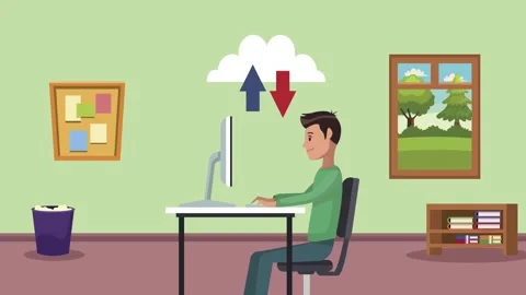 Animation of a man working on a desktop computer with cloud storage data tr.. Stock Footage 339085735