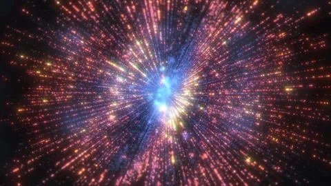 Animation of many colored light streaks rushing forward toward a central glow Stock Footage 321310289