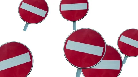 Animation with many "no entry" traffic signs appearing on the screen Stock Footage 151946456