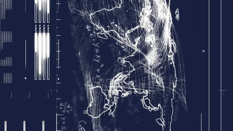 Animation of map and loading bars over mathematical equations against black Stock Footage 314614558