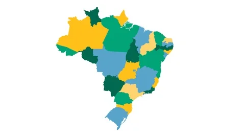 Animation of Map of Brazil forming by state and rotating Stockbeeldmateriaal 119391204