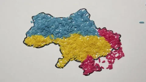 Animation of the map of the de-occupation of Ukrana represented by blue and 스톡 동영상 209474951