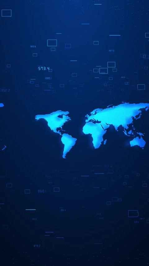 Animation map floating data numbers, squares, digital interface elements. Stock Footage 333794732