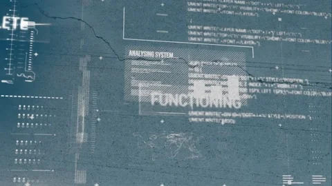 Animation of map, graphs, loading bars and computer language against cracked Stock Footage 238060704