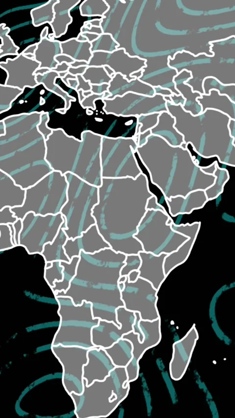 Animation of map over circular patterns against black background Stock Footage 343902412