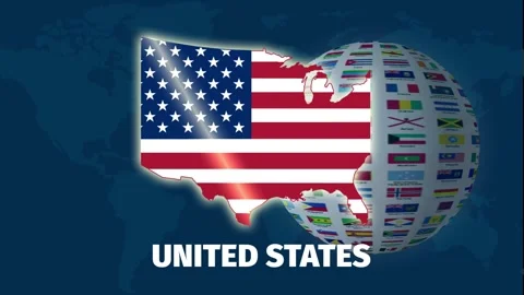 Animation of a map of the United States with a rotating globe background Stock Footage 327590016
