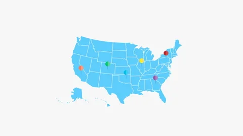 Animation of Map of the USA with Pointers. Travel, market concept. Alpha channel Stock Footage 95123240