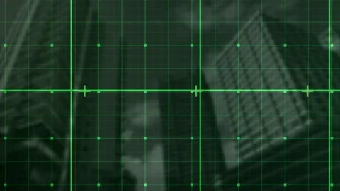 Animation of markers moving with out of focus modern office blocks on green Stock Footage 124584806