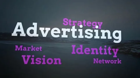 Animation of marketing strategy words displayed over serene landscape background Stock Footage 325963390
