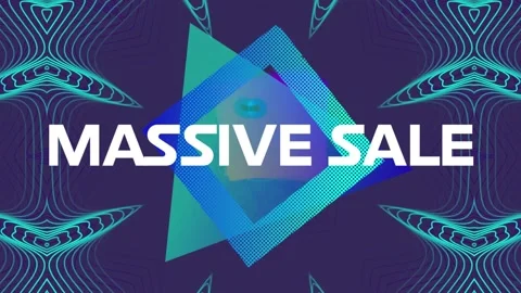 Animation of massive sale text over neon pattern on blue background Vidéo 327646337