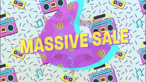 Animation of massive sale text over retro pattern background Stock Footage 328243837