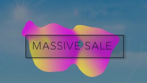 Animation of massive sale text in rectangle over abstract pattern against cloudy Stock Footage 245889757