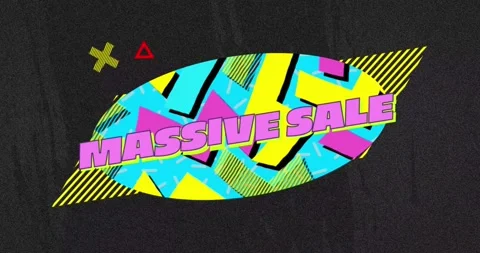 Animation of massive sale text on retro speech bubble with abstract shapes Stock Footage 326034592