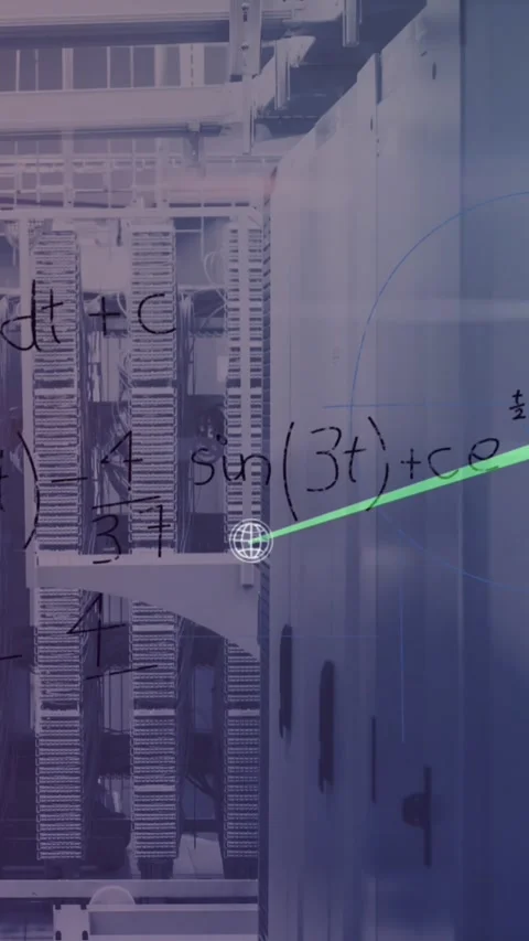 Animation of math formulas and smartphone icons over servers Stock Footage 342676546