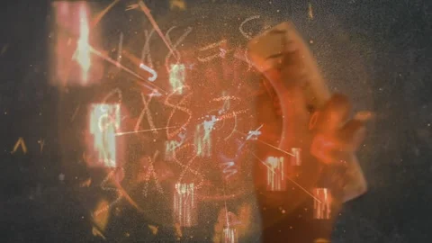 Animation of math formulas over hands of caucasian child erasing blackboard Stock Footage 327782661