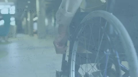 Animation of math formulas over man in wheelchair Stock Footage 328302767